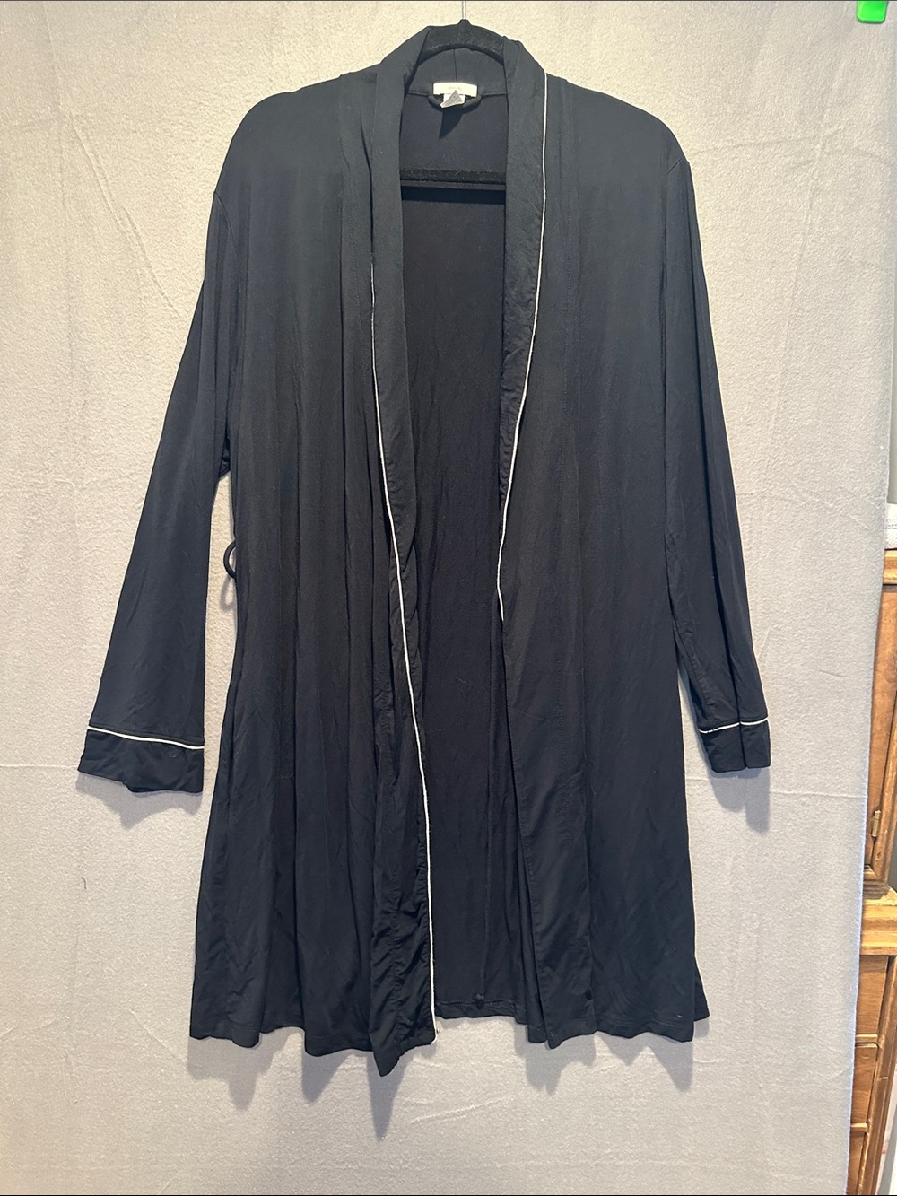 Eberjey Black Long Robe with White Piping